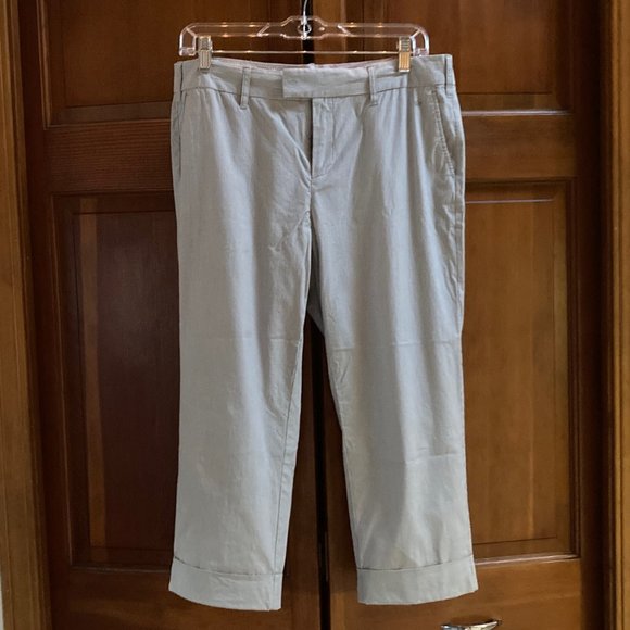 Gray Pinstriped Cropped Pants with Cuffs - Low waist - Brand is G1Boy - Large - Picture 1 of 10